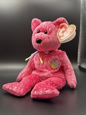 Ty Beanie Baby Babies 10 Year Anniversary DECADE Bear HOT PINK BBOM JULY 2003