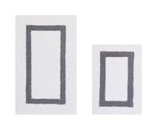 100 Cotton Hotel Collection Bath Mats Set, White  Gray Mats - Tufted, Rever...