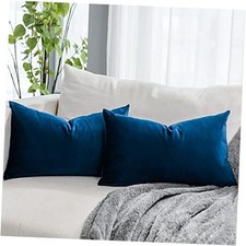 Decorative Lumbar Velvet Throw Pillow Covers 20" x 12" Pack of 2 Navy Blue