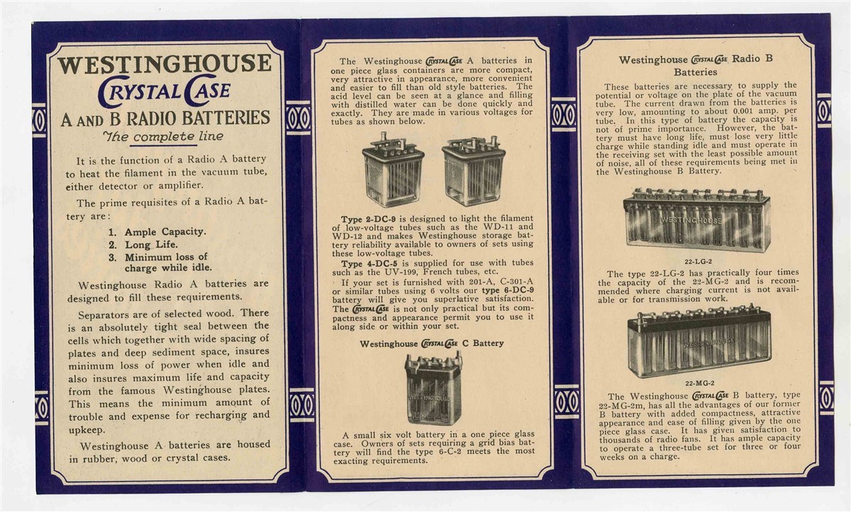 Westinghouse Radio Batteries Brochure Union Battery Swissvale Pennsylvania