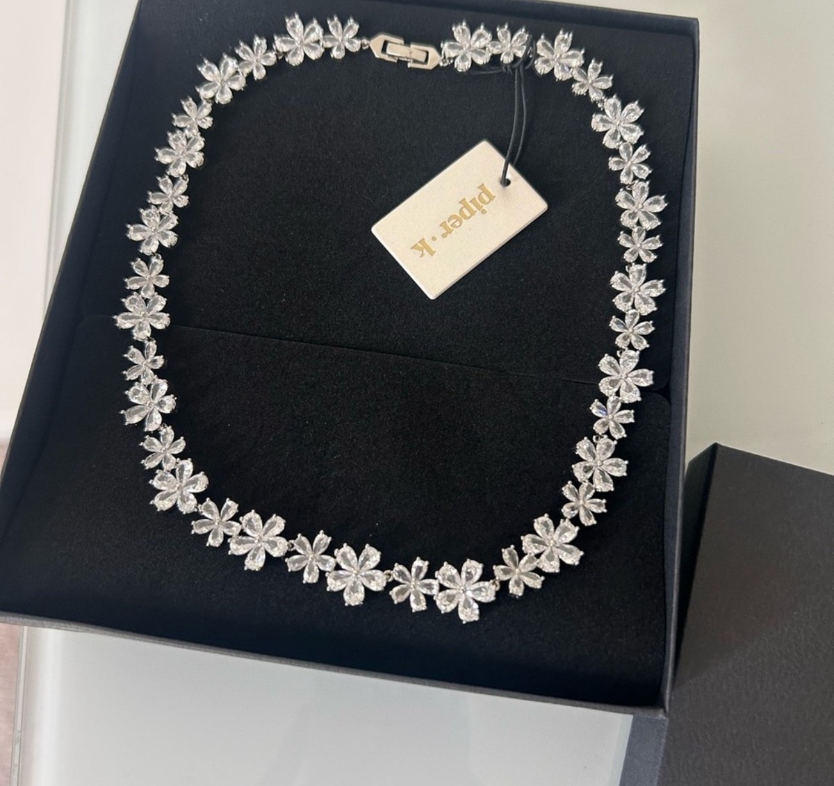Viral Piper K Cubic Zirconia Floral Necklace 17” Bridal Formal