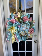 Welcome Bunny Wreath XL Flower Garden Artificial Decor Spring Wreath Easter