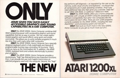 Atari 1200XL 1983 Vintage 2 Pg Print Ad Home Computer Graphics Sound 64K