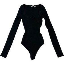 Abercrombie & Fitch Ribbed Knit Bodysuit Women XXS Black Sweetheart Office Siren