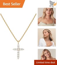 14K Gold Plated Cross Necklace for Women Cubic Zirconia Faith Pendant