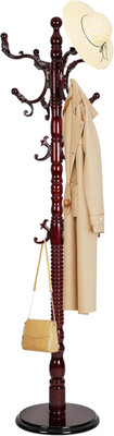 Sturdy Solid Wood Coat Rack with 14 Hooks, Adjustable Height, Rosewood Finish