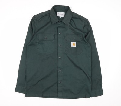 Carhartt Herren Arbeitshemd grün Twill Langarm Knopfleiste M