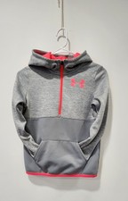 UNDER ARMOUR HOODIE GIRLS YOUTH MEDIUM GRAY Pink Logo kangaroo pockets