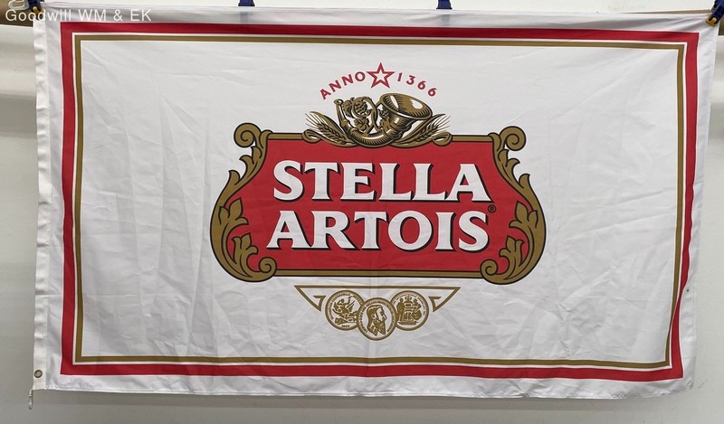 Stella Artois Beer Flag Banner 3x5 Foot White Red Gold Logo Man Cave Bar Decor