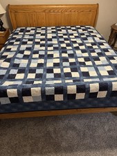 King Size Scrappy Blue Quilt 101  x101  Professionally Quilted