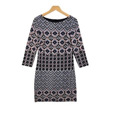 Vince Camuto Geometric Print 3/4 Sleeve Shift Dress size 6 Blue/Pink