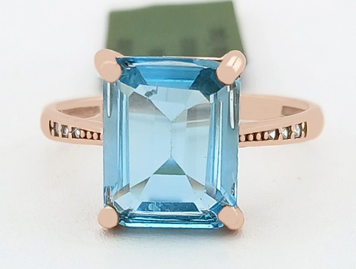 GENUINE 3.85 Cts BLUE TOPAZ & WHITE SAPPHIRE RING 14K ROSE GOLD PLATED (.925)