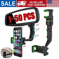 360 Car Rearview Mirror Rotation Adjustable Phone Holder Mount Multifunction LOT