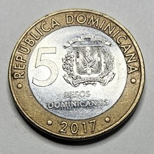 2017 Dominican Republic 5 Five Pesos - Bi-Metallic Coin - World Coin
