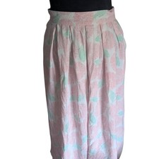 Vintage Worthington Pink Lemonade Floral Pleated Midi Skirt Size 16 High Waist