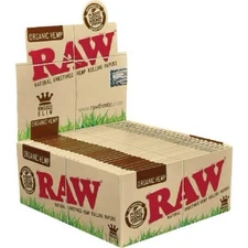 Authentic Raw King Size Slim Organic Hemp Rolling Papers Box of 50 Packs, 32 Ct.