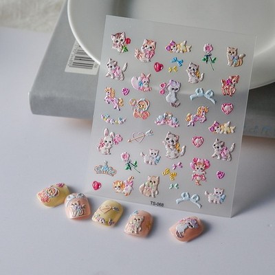 2Pcs NAIL ART Character Nail Cat Heart Flower Stickers Decoration TS68&69 NS54