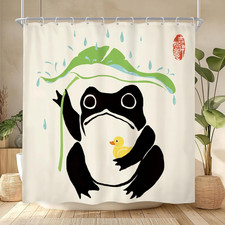 Funny Frog Shower Curtain Bathroom Set 71Wx71H Inches Duck Asian Traditional Art