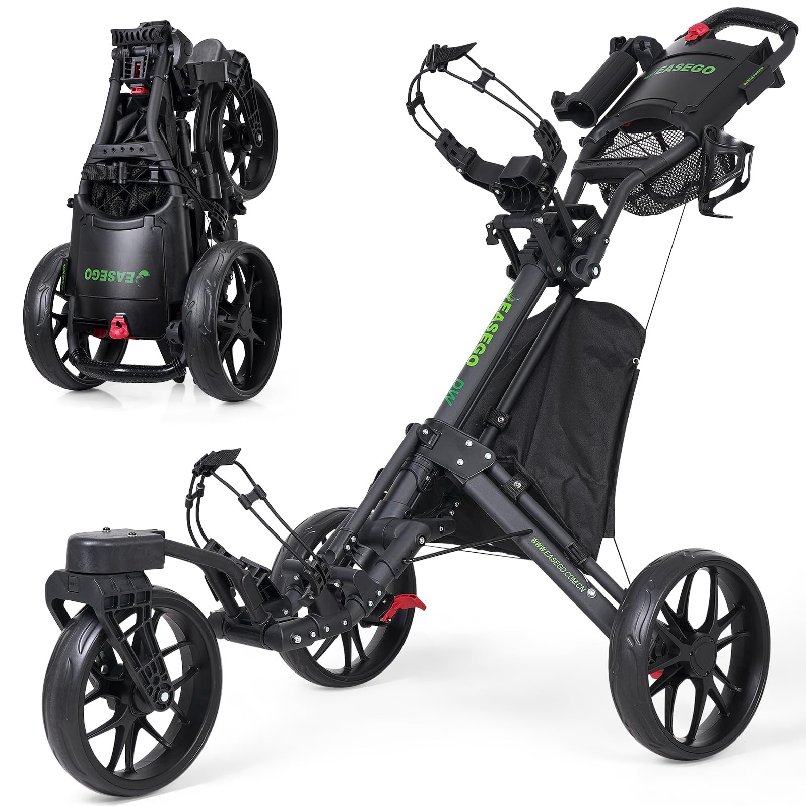 EASEGO Golf Push Cart 3 Wheel  360&deg; Swivel Front Wheels wit