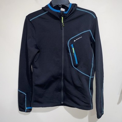 Quechua Decathalon Mid Layer Jacket Mens Black Hooded Waterproof Hiking Sz Sm