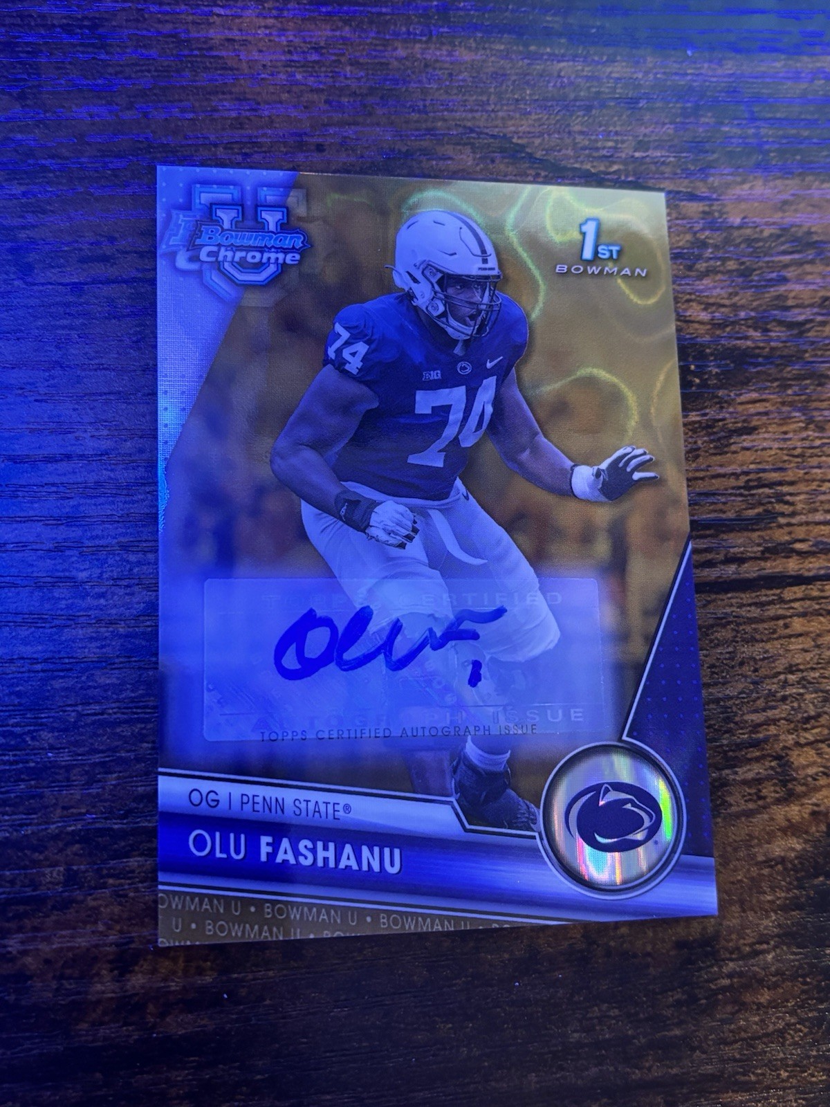 Olu Fashanu 2023 Bowman Chrome U 1st Gold Lava AUTO #d/50 - Penn State / Jets
