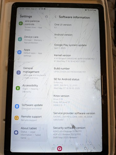Samsung Galaxy Tab S6 Lite 64GB SM-P613 2022 - CRACKED SCREEN - Powers On
