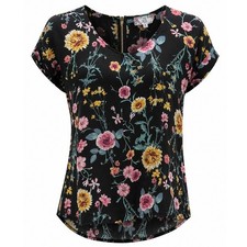 Pink Rose Vintage Womens Floral V-Neck Blouse...