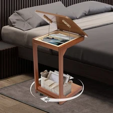C-shaped Table Couch Table Sofa Bed Side Table Adjustable 0-40° Angle W/ Wheels