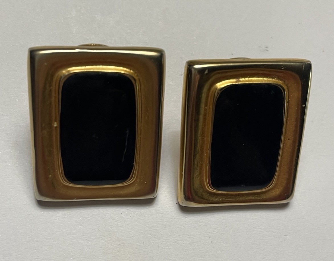 Versace Vintage Rectangular Clip-on Earrings Gold… - image 1