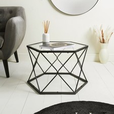 Hexagon Glass Table with Black Metal Frame Centre Coffee Tables for Living Room
