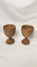 Set of 2 Vintage Hand Crafted Wooden Goblets Rustic Primitive Decor 5"