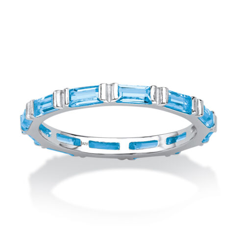 PalmBeach Jewelry Birthstone Sterling Silver Eternity Ring-March-Aquamarine - Picture 1 of 5