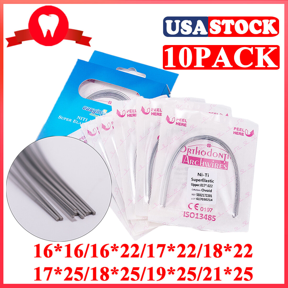 Lot De 100 Arcs Orthodontiques Niti (Forme Naturelle) - Ronds Et Rectangulaires - Pour Professionnels