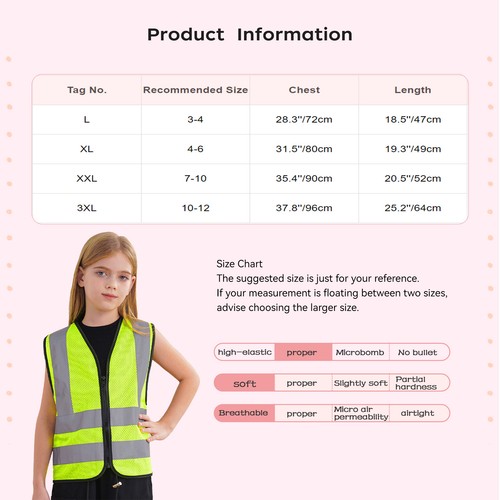 Kid Girls High Visibility Safety Vests School Play Public Acitivity Working Vest - Picture 19 of 70