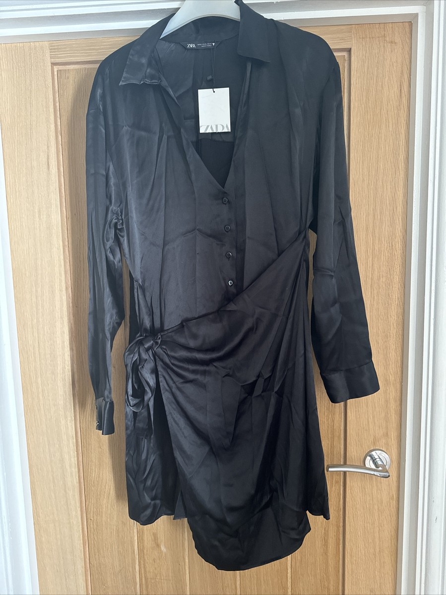 Zara Size XL Black Viscoses Maxi Shirt Tunic Dress UK