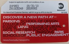 New school Discover a New Path-NYC Metrocard-Expired-Mint condition