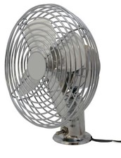 RV Car Truck Semi Boat Dash Mount Chrome, Metal 2 Speed 12V Fan 4 Blade, 7" Cage