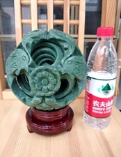 Wonderful Puzzle Sphere Ball Hand Carved 8 Layer Ball Green Jade W/ Stand ~Huge!