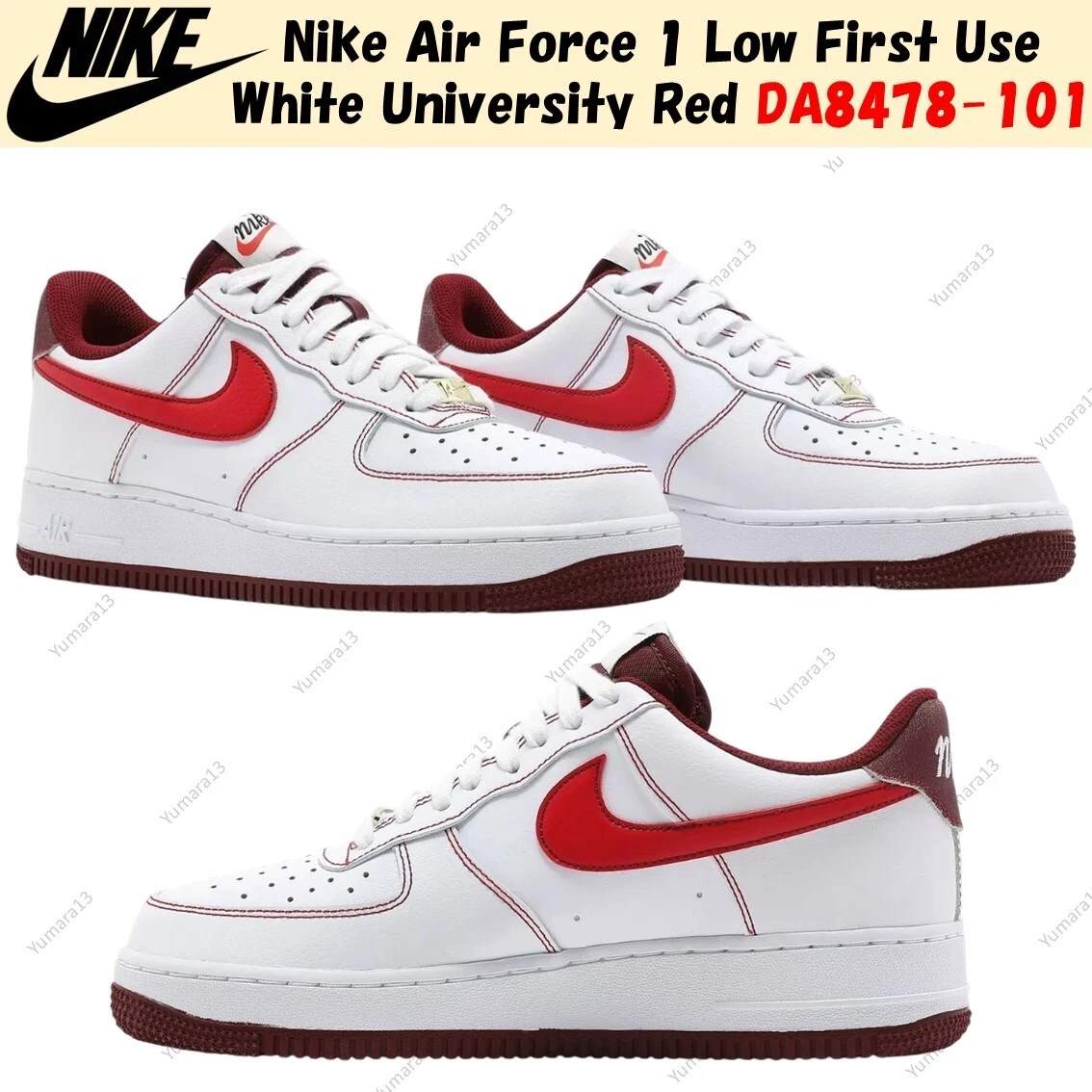 Size 8.5 Nike Air Force‎ 1 Low White University Red Mens Sneakers 488298-153 Size 8 - Nike Air Force 1 Low University Red for sale online  main image 2