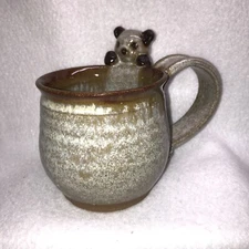 MELLOW MUD Bear Mug Signed 1982 Stoneware Clay Pottery 3D Rare Vintage