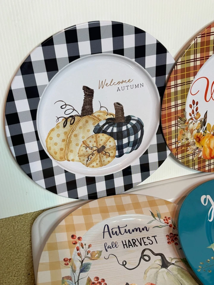 NEW 4-Pack Tin Serving Trays Fall Farmhouse Thanksgiving Autumn Home Decor 13" - Image 3 of 4