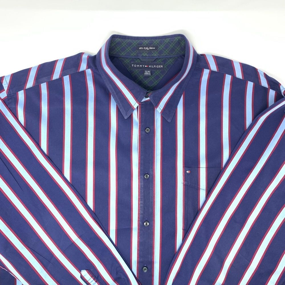 Tommy Hilfiger 80's 2 Ply Cotton Fabric Blue Men's Long Sleeve Shirt Size XL thumbnail 3