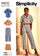 Simplicity 9610 Misses' Tops, Cropped Pants Shorts Size 16-24 Sewing Pattern