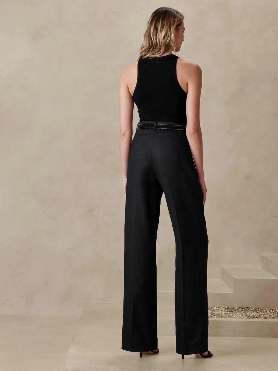 Banana Republic 8L Palma Straight-Leg Linen Pant Black