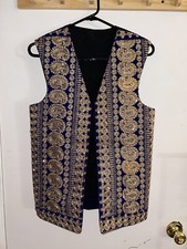Afghan Traditional men velvet waistcoat with heavy embroidery and Stone Sz XS/S