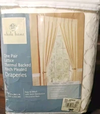 WHOLE HOME Window Panels Lattice Pinch Pleated Thermal Back Ivory 50" x 84" NOS