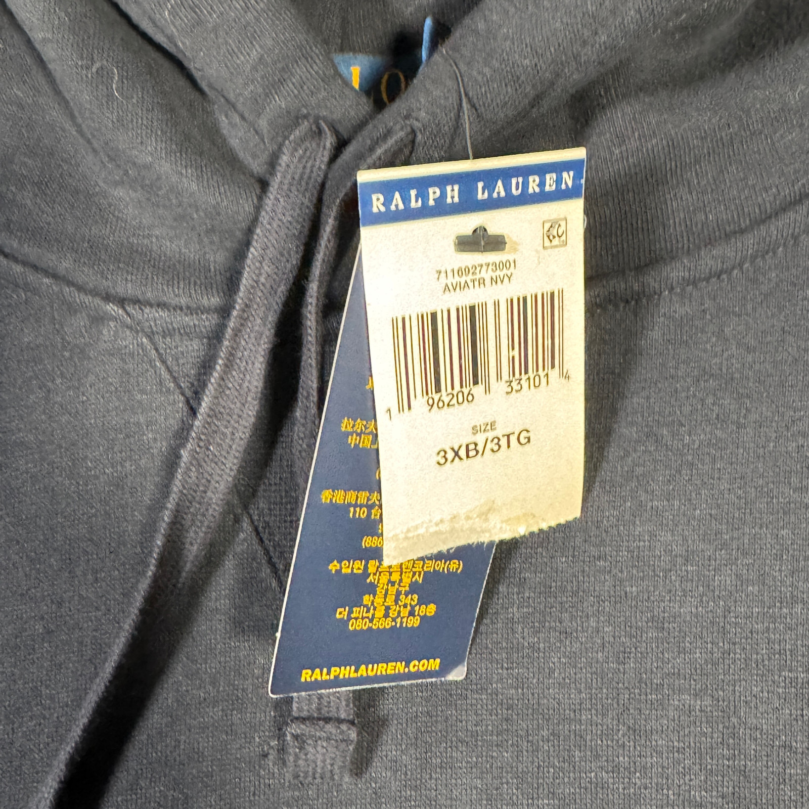 Ralph Lauren Felpa con Cappuccio Uomo 3XB 3XL Grande Blu Big Pony Pullover Polo Pile