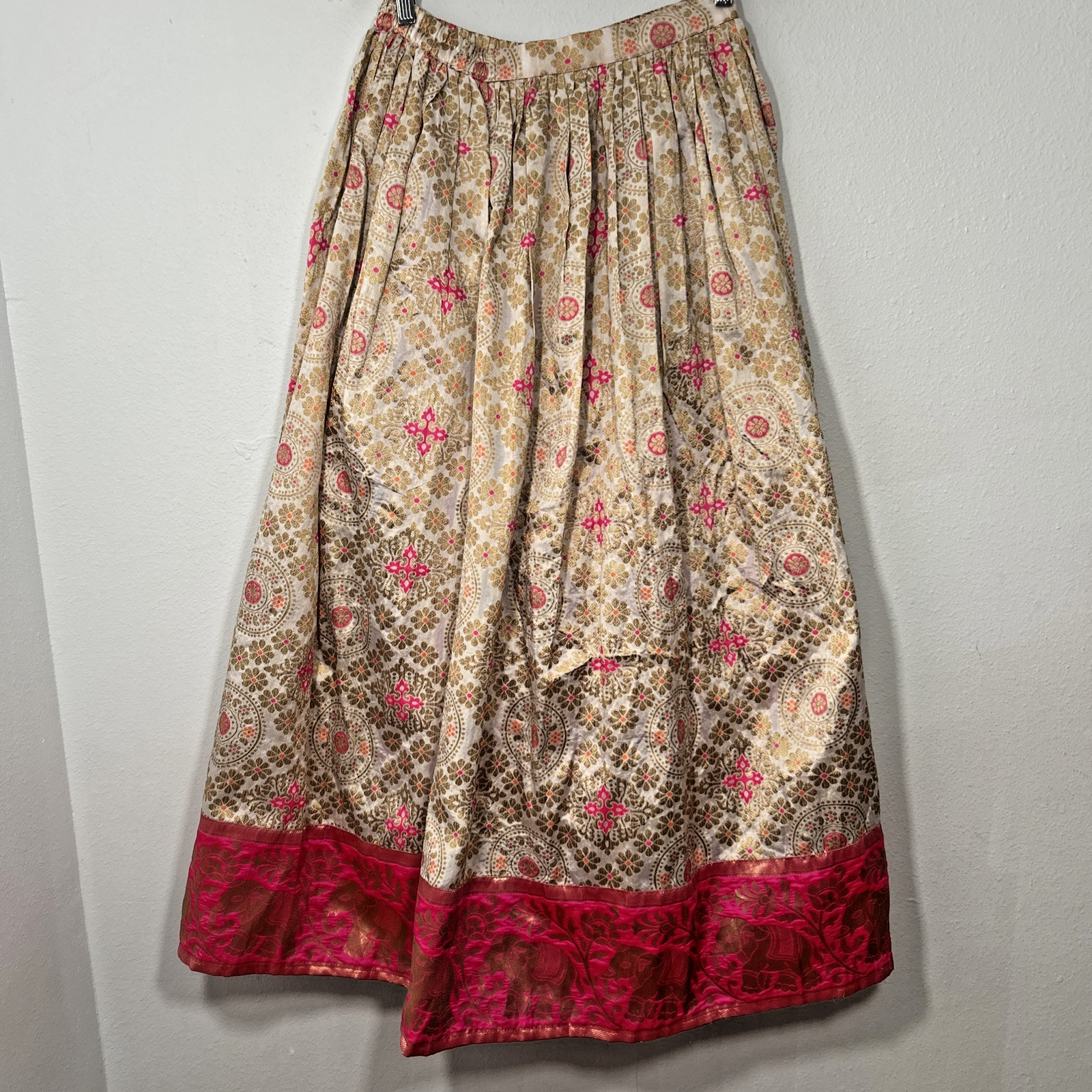 Handmade Pink Embroidered Gypsy Maxi Skirt for Women Size 13 Large Festival Wear-image