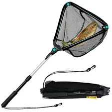  Floating Fishing Net Foldable C:16" Hoop Size Black (Telescopic Pole)