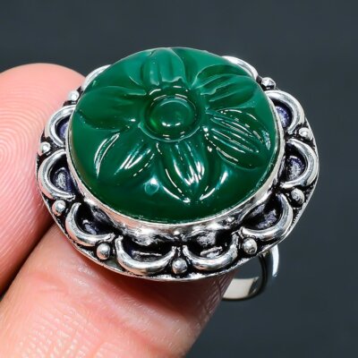 Handgefertigter grüner Onyx Edelstein 925 Sterlingsilber anständiger Schmuck ...